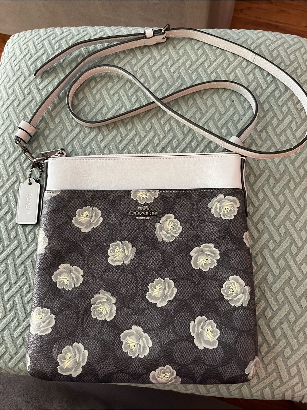 Coach Black Floral Signature Crossbody with White Trim